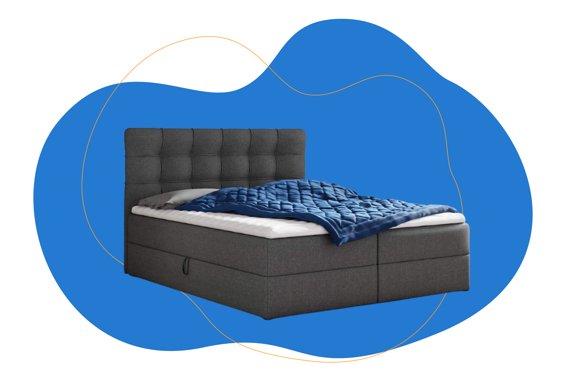 Das Boxspringbett hat ein zeitloses Design.