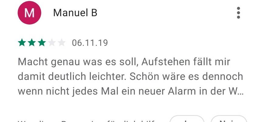 Die Nutzer merken an, dass die App Sleep Time dabei hilft, leichter aufzustehen. Foto: © Google Play Store