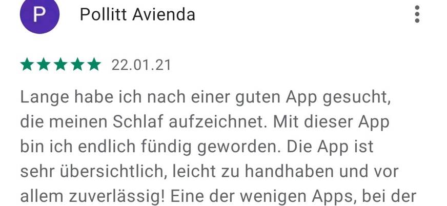 Die Schlaf App ist laut der User leicht zu handhaben und stürzt nicht ab. Foto: © Google Play Store