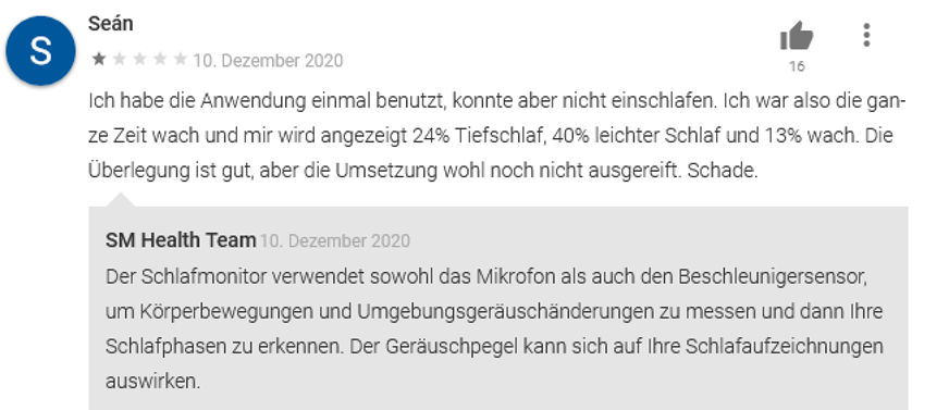 Ein Anwender merkt die noch nicht ausgereifte Umsetzung an. Foto: © Google Play Store