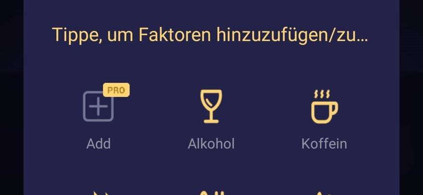 Du hast die Auswahl zwischen mehreren verschiedenen Faktoren und kannst auch selbstständig welche erstellen. Foto: © Sleep Tracker: Sleep Cycle & Snore Recorder